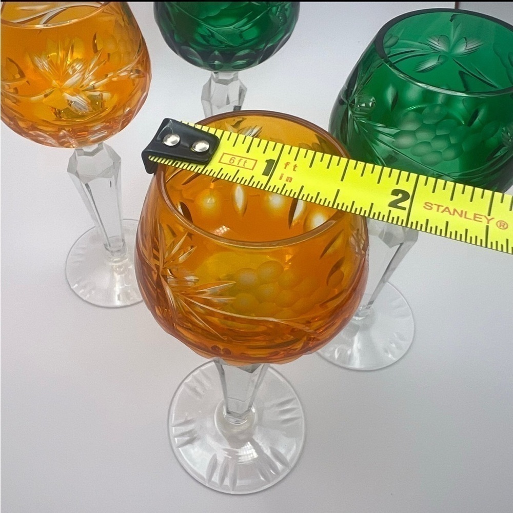 Handblown Crystal Cordial Glasses, Emerald Green and Orange - Picture 8 of 11